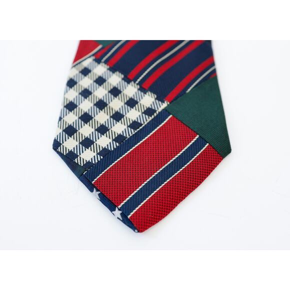 VTG 90s Tommy Hilfiger Patchwork Silk Tie Preppy Corporate Americana Plaid Star - Picture 6 of 16